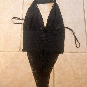 Victoria secret black floral lace teddy Small